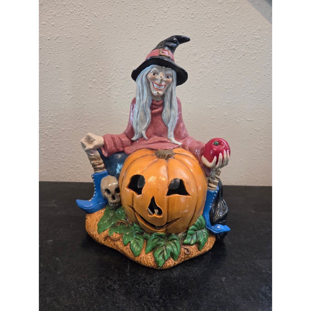 Vintage 1979 Scioto Witch & Jack-O’-Lantern Light-Up 12" Halloween Figure Signed